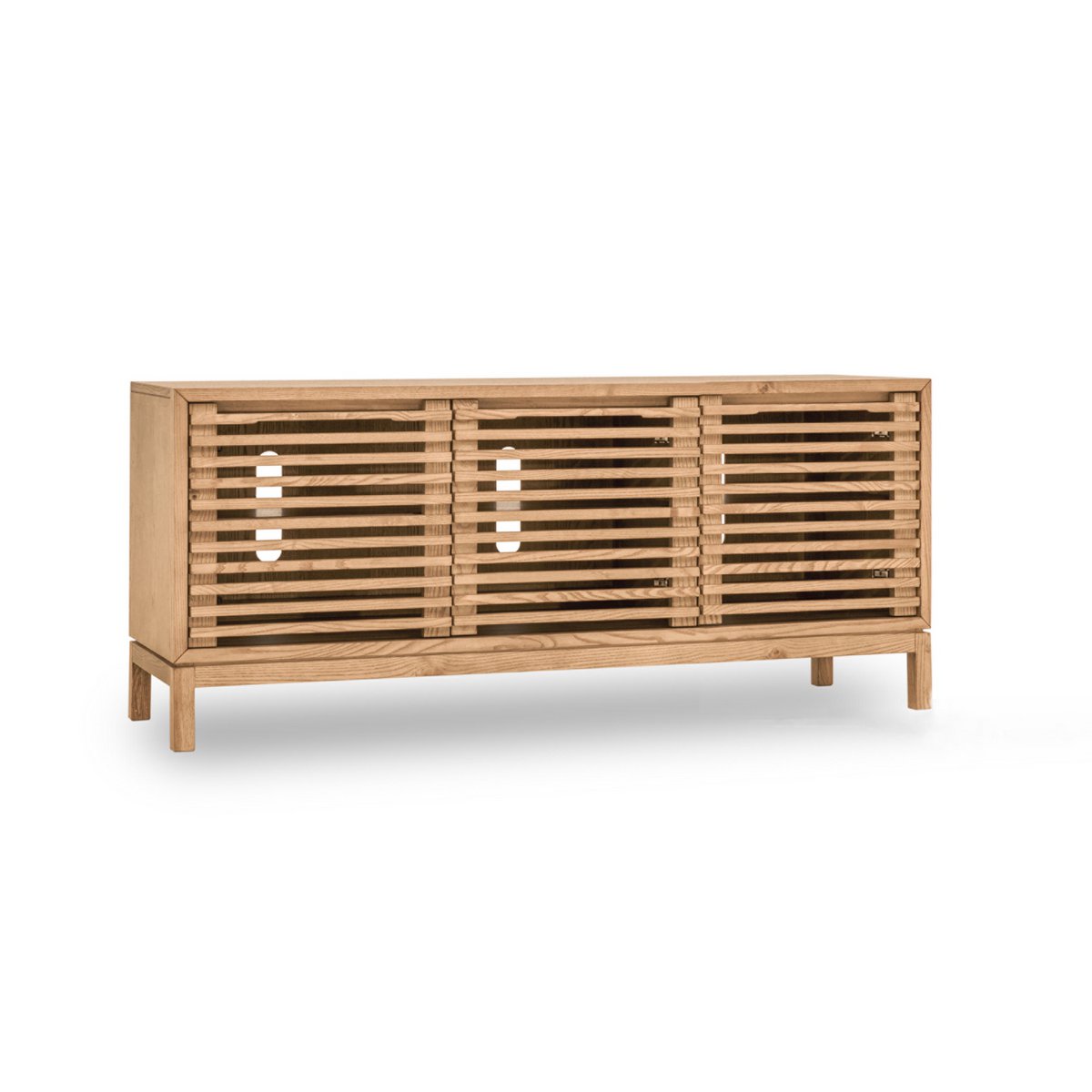 Tanner de tres puertas consola de medios de madera de cenizas en flaxen