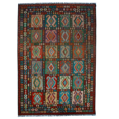 Handgemachter mehrfarbiger Chobi-Kelim-Teppich