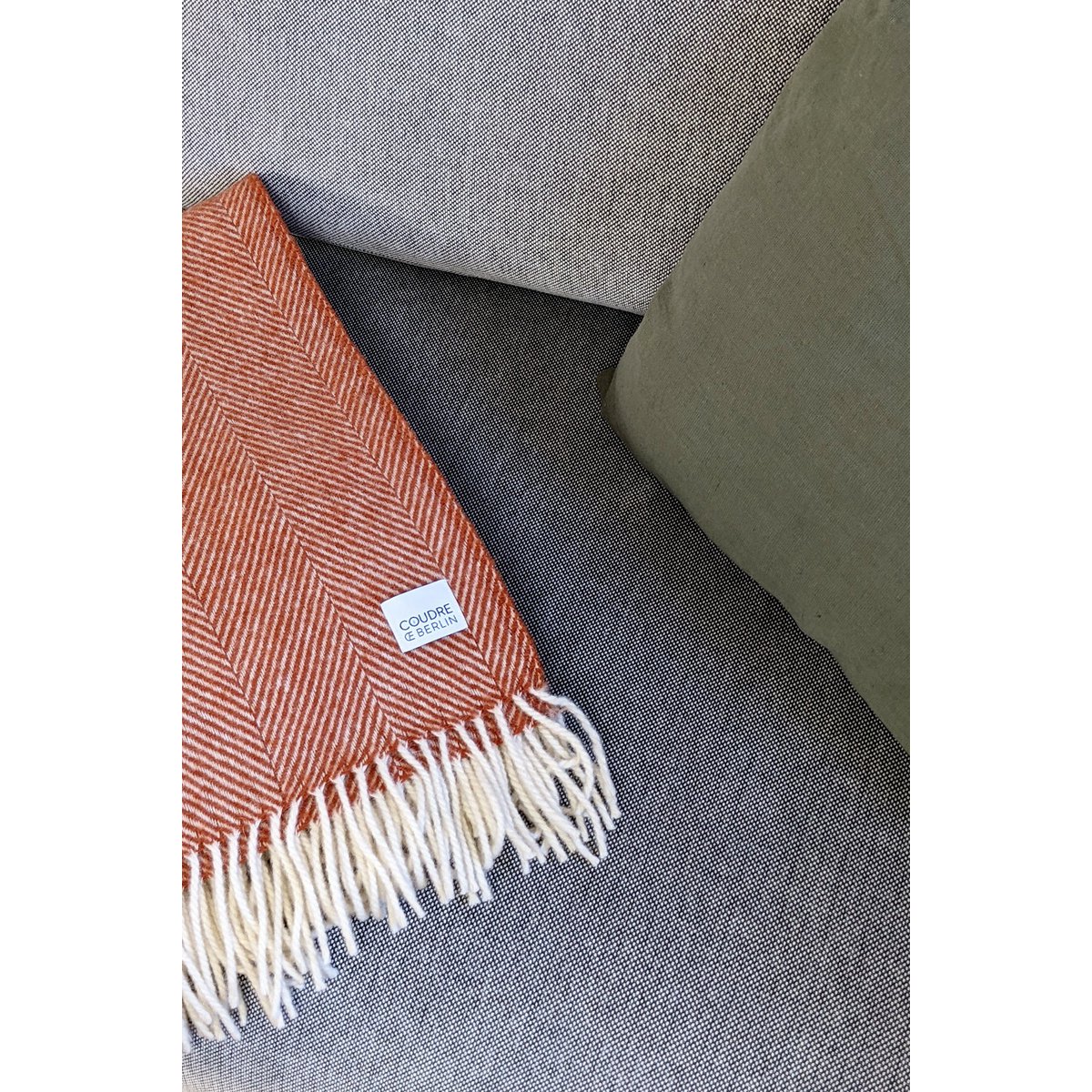 Wool blanket / cuddly blanket herringbone terracotta