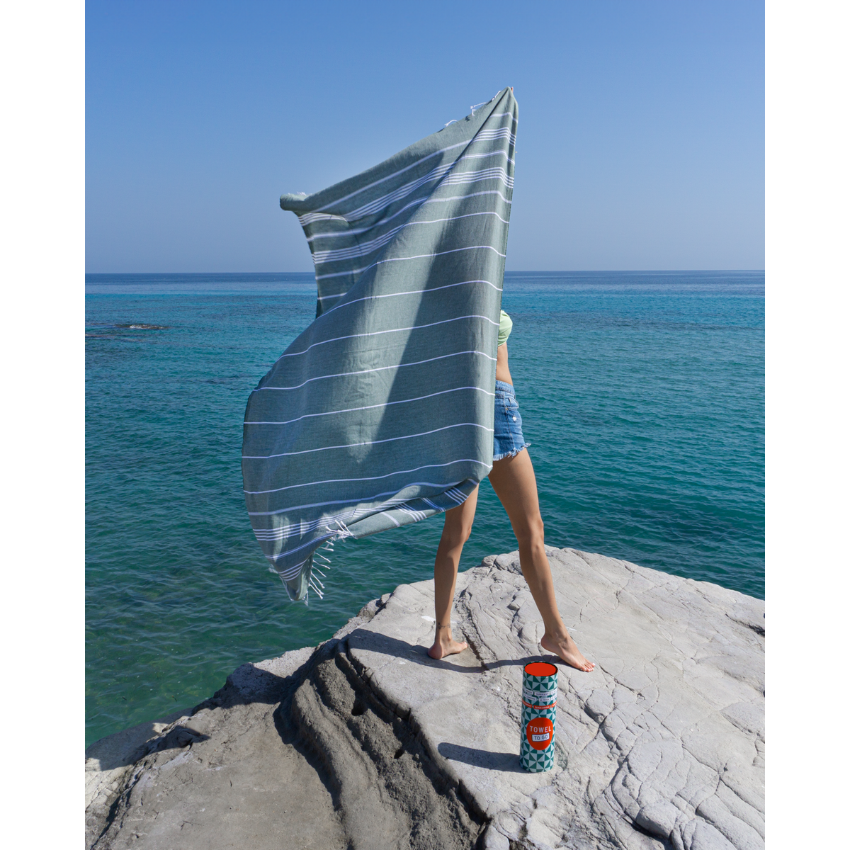 TOWEL TO GO Serviette de plage en coton IPANEMA 180x100 cm | Sans sable | Kaki | avec coffret cadeau