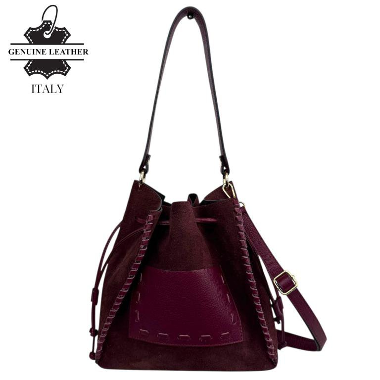 Bolso Bucket Piel de Serraje con Compartimento Frontal 58037