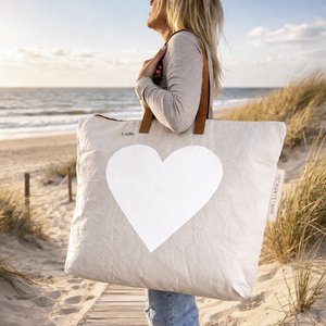 XL-Bag heart white (vintage light canvas) handpainted NEW