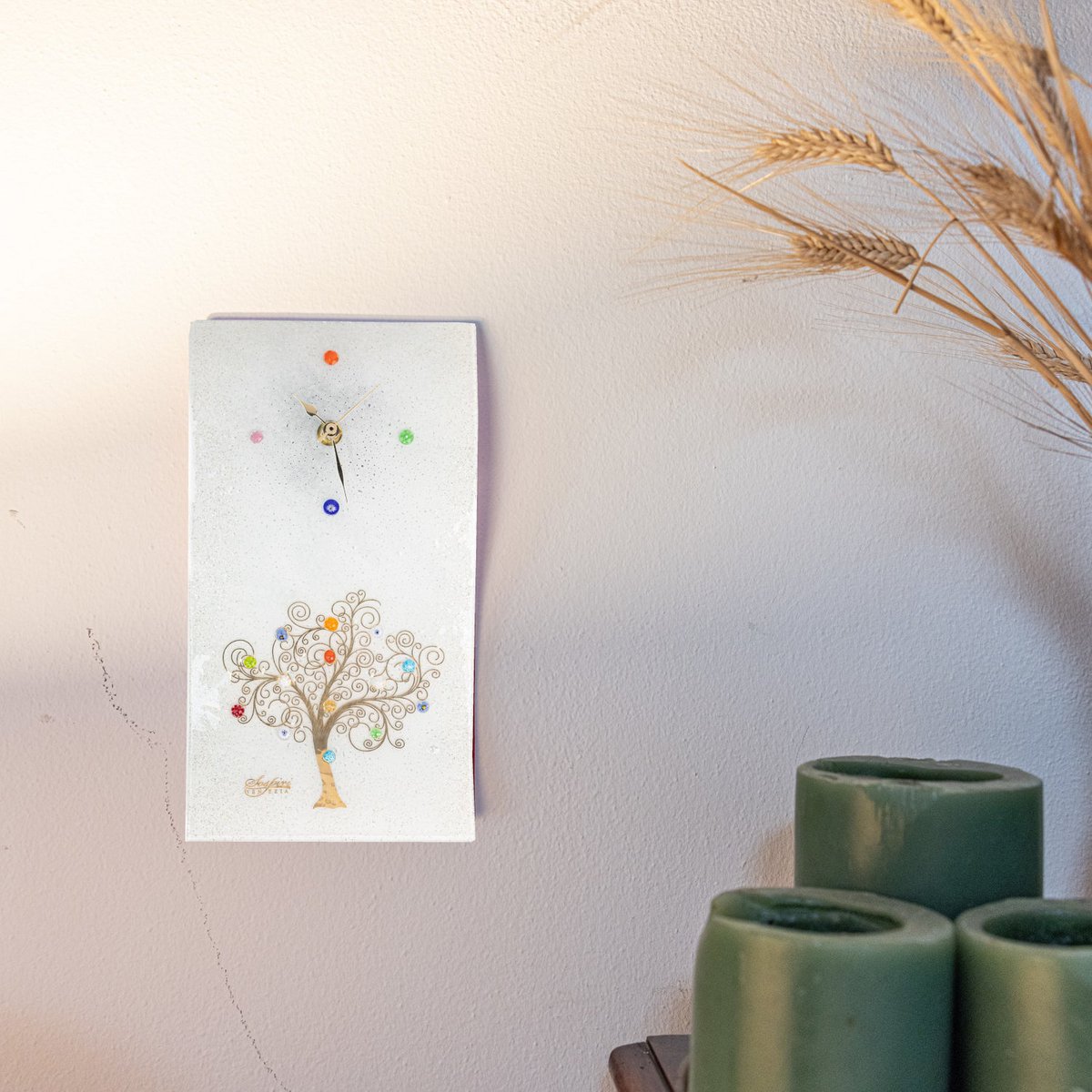 Havered rechthoekige muurwacht, in Murano Glass, Gift Idea, Gunsten, Golden Decoration Tree of Life