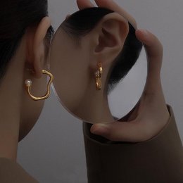 Moderne Vintage Wavy Line Pearl Hoop øreringe