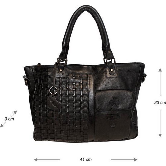 Black ladies bag or shoulder bag made of braided leather handles and