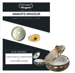 Slimming magnet supplement in gold and silver colors. Includes a small magnet and a larger magnet.