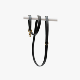 Black premium dog leash with brass hardware, available in 1.5 cm and 2.0 cm widths, 170 cm long including handle.