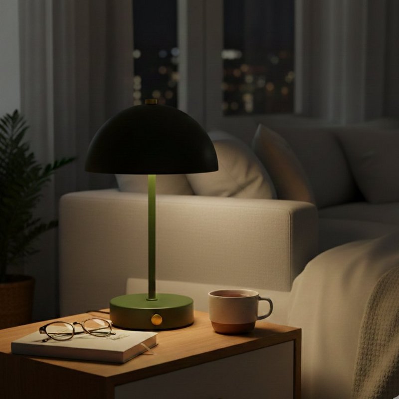 Lampada da Tavolo LED Nero Ricaricabile – Wireless – Verde – Funzionamento Touch – 3 Modalità Luce – H25,5 cm
