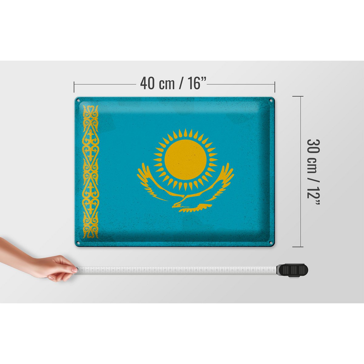 Tin Sign Flag of Kazakhstan 40x30cm Kazakhstan Vintage