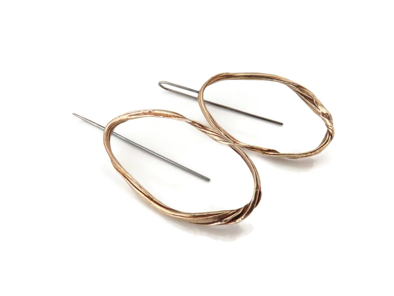 Pendientes colgantes de bronce oxidado – Escultórico orgánico