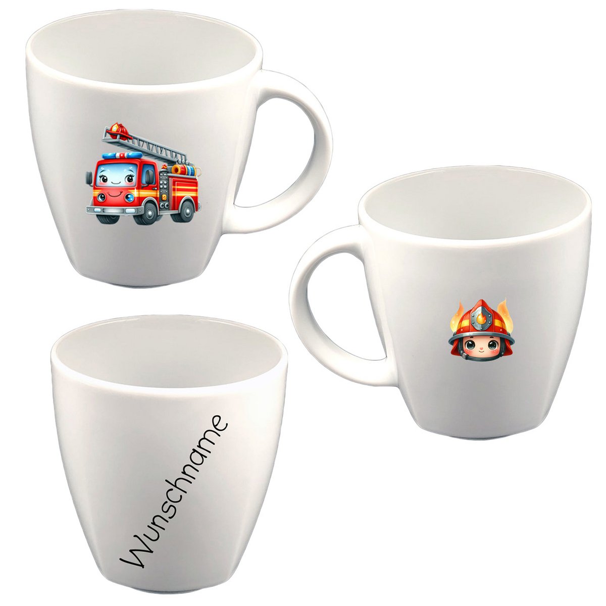 Tasse Kindertasse eckig Kids Feuerwehr mit oder ohne Wunschname