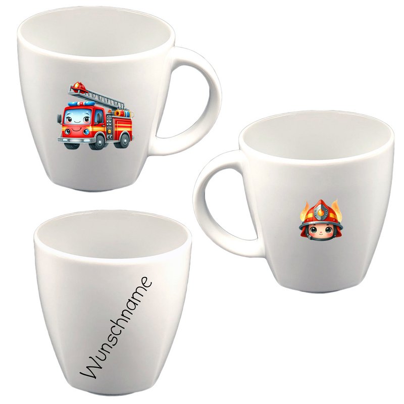 Tasse Kindertasse eckig Kids Feuerwehr mit oder ohne Wunschname