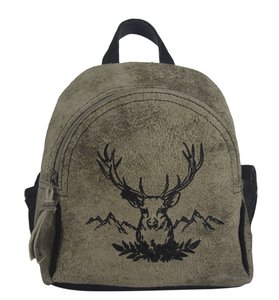 Small Domelo backpack bag made of leather embroidered with a deer motif