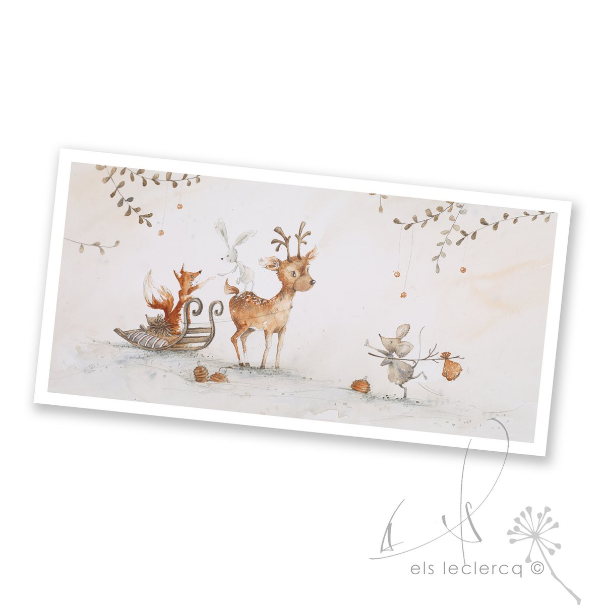 Wenskaart KERST – Slee