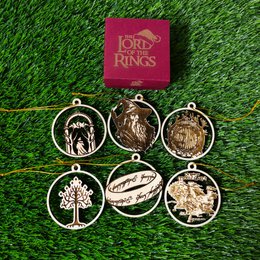 Zestaw 6 drewnianych ozdób choinkowych Władca Pierścieni, prezent dla geeków, ozdoby choinkowe, wystrój domu, ekologiczne dekoracje świąteczne, LOTR