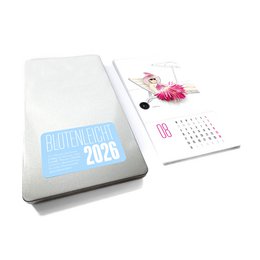 Jaarkalender 2026 met ansichtkaarten - illustraties - metalen doos - 12 motieven - om op te zetten en op te hangen