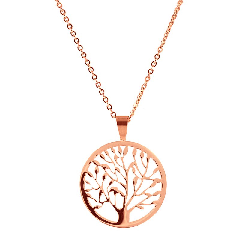 Rosegold ion Plated Necklace with Tree of Life Coin