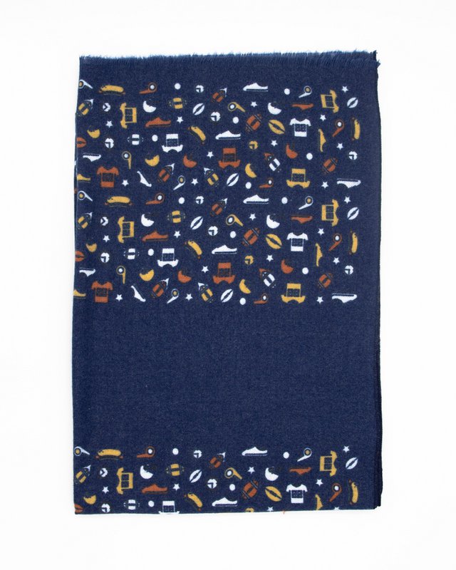 Écharpe en coton avec imprimé de rugby en bleu marine