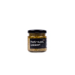 A delicious pesto sauce made with high-quality ingredients, including basil, pine nuts, and Parmesan cheese. This pesto has a vibrant green color and a rich, savory flavor that pairs well with pasta, bread, or as a dip.