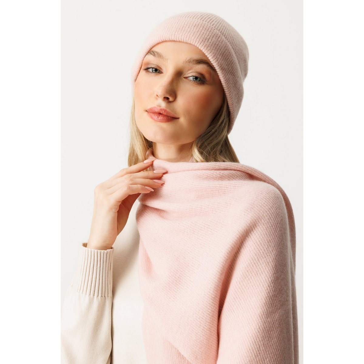 Diana Beanie & Scarf Cashmere Set Pink