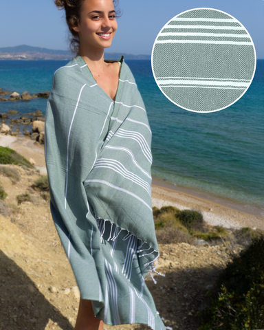 AMARA Cotton Hammam Spa Towel – Compact & Sand Free – Khaki Green - 180x100 cm