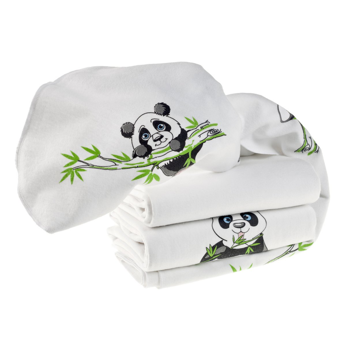 Pieluszki flanelowe-80x80cm-Zestaw 3 sztuk-test Oeko-Tex-100% Bawełna-Biały/Zielony/Panda