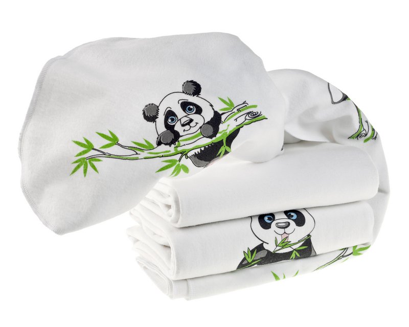 Flannel Diapers-80x80cm-Set of 3 pieces-Oeko-Tex tested-100% Cotton-White/Green/Panda