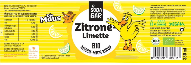 Sirup mus økologisk citron-lime > bland op til 4 liter drikke, 100% økologisk, 100% lækkert og 100% mus