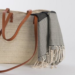 Ręcznik Hammam Fouta Waffle Stripes - Czarny - 100x200cm