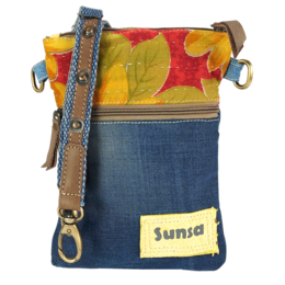 Petit sac bandoulière femme Sunsa. Sac bandoulière en jean et toile upcyclés. Sac à main style rétro vintage. Sac bandoulière pour femme.