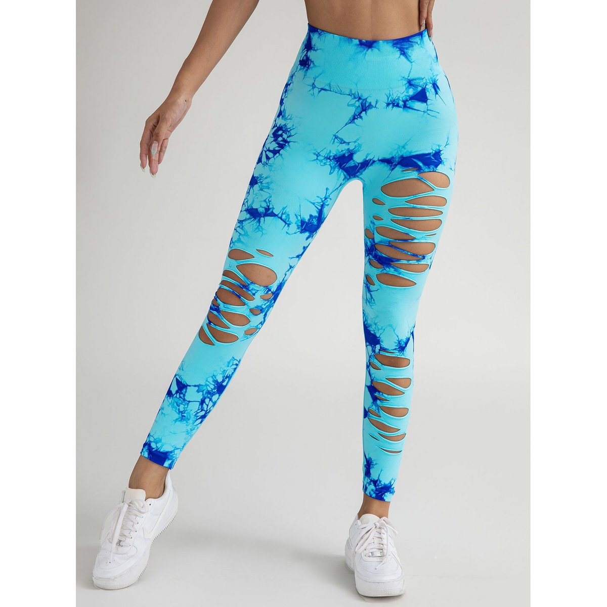 4er-Pack Yoga-Hosen im neuen Stil mit ausgehöhltem Batikmuster und hohem Bund für Bauchkontrolle