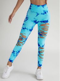 4er-Pack Yoga-Hosen im neuen Stil mit ausgehöhltem Batikmuster und hohem Bund für Bauchkontrolle