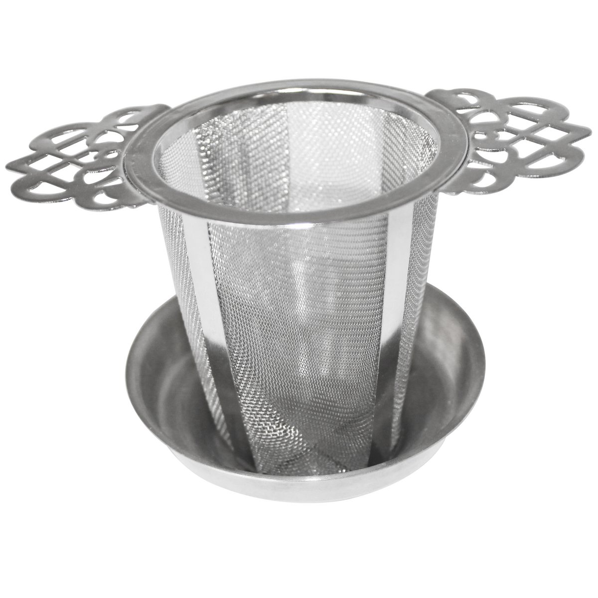 Teesieb aus Edelstahl mit Abtropfschale – hoch