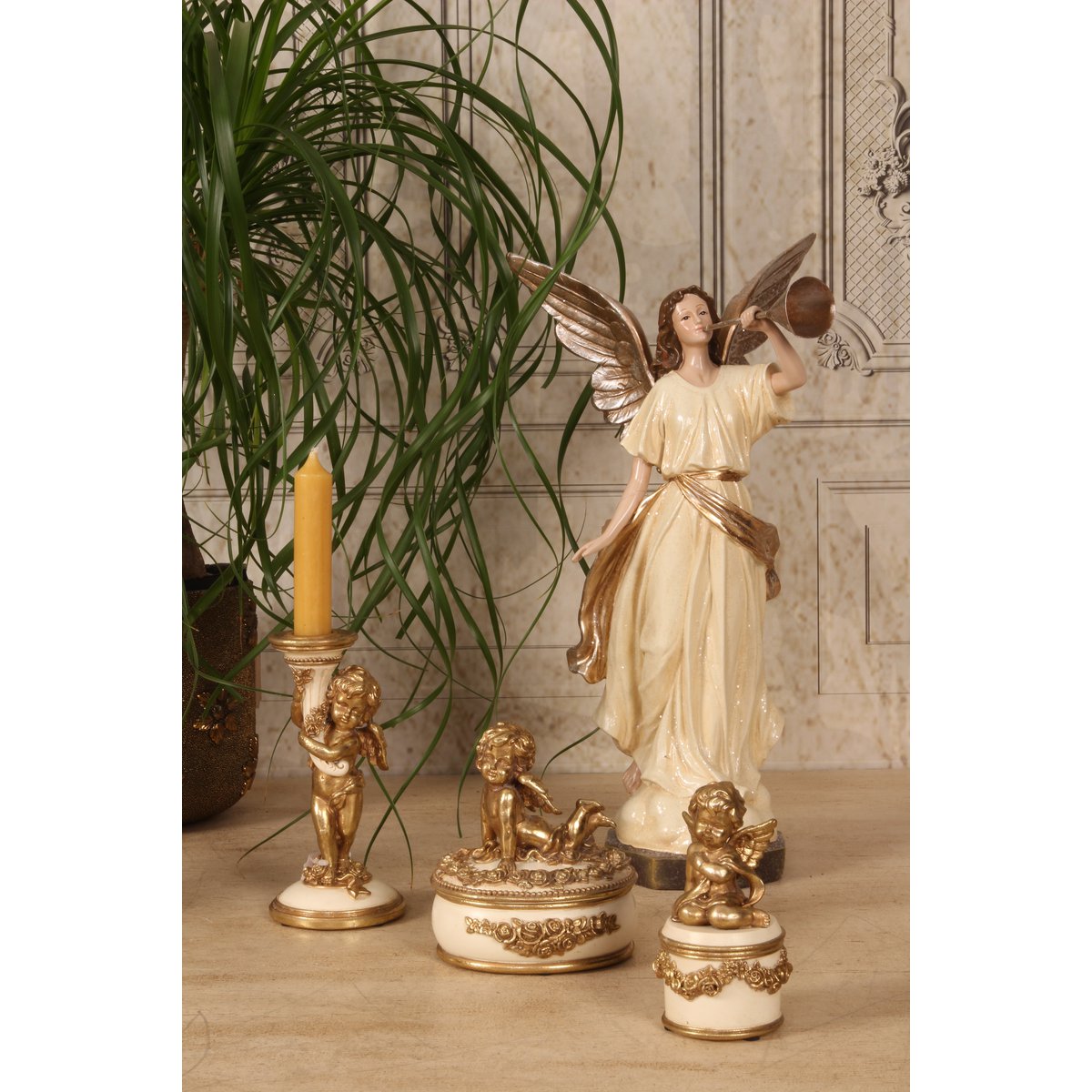 Angel Candle Holder - Resin - Cream/Gold
