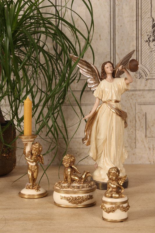 Angel Candle Holder - Resin - Cream/Gold