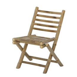 Bamboo folding chair for kids, with a natural wood finish and slatted backrest design.