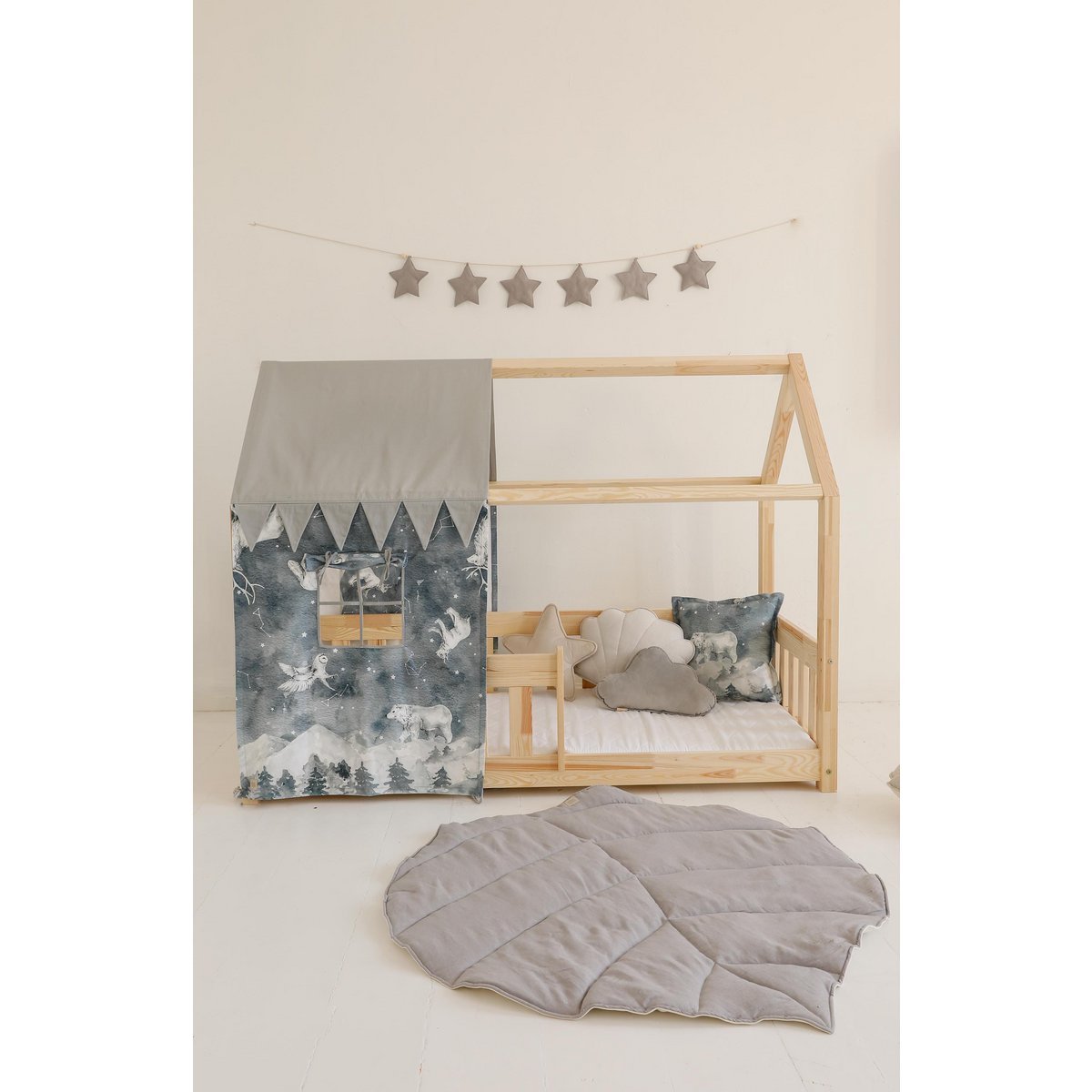 Dosel sobre la cama en forma de casita "Cielo nocturno", casita para cuna, decoración para habitación de niño, casitas para bebés personalizadas baldaquino