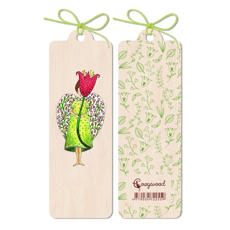Marcapáginas de madera ángel y flor