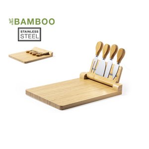 CHEESE SET, WITH MAGNETIC AND FOLDABLE ACCESSORY HOLDER. CUTTING AND PRESENTATION BOARD MADE OF BAMBOO AND RECTANGULAR IN SHAPE. ST.STEEL ACCES. WITH BAMBOO HANDLE. 30 X 4 X 21.4 CM | 1000 GR. Copy