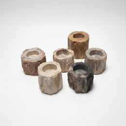 Portavelas de madera petrificada – Objeto natural único