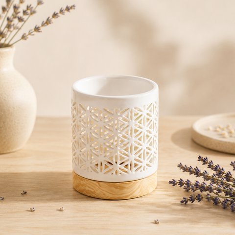 Céramy Series Perfume Burner – Flower – Lacquered Ceramic Candle Holder – Diffusion of Scented Waxes, Essential Oils – Decorative Gift Idea