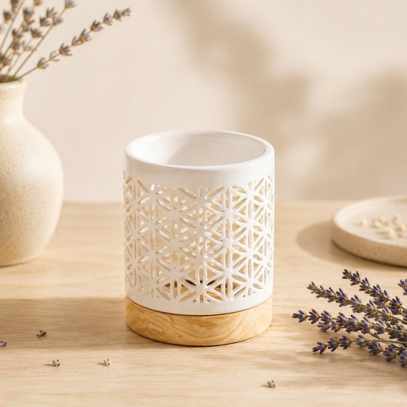 Kominek do perfum z serii Céramy – Kwiat – Lakierowany ceramiczny świecznik – Dyfuzja zapachowych wosków, olejków eterycznych – Dekoracyjny pomysł na prezent