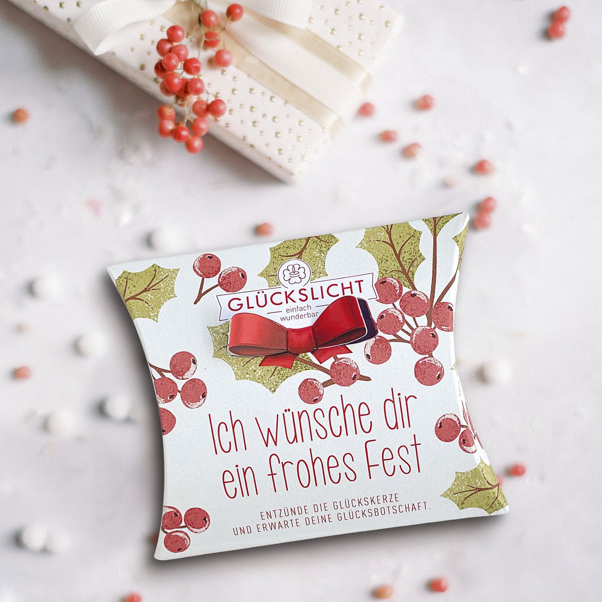 Glückslicht  / In der Geschenkbox mit ausgestanzter Schleife 🎀 / Emotion / Ich wünsche dir ein frohes Fest / Weihnachtliches Motiv