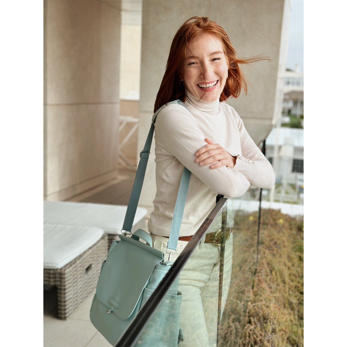 MIREM Maternity Bag By Nenina & Co Dusty Blue + Gift Changing Mat + Pacifier Holder