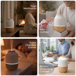 Ultrasonic Diffuser – Purisia – Wood and Ceramic Design – Diffusion of Essential Oils – Customizable Lighting – Decorative Idea