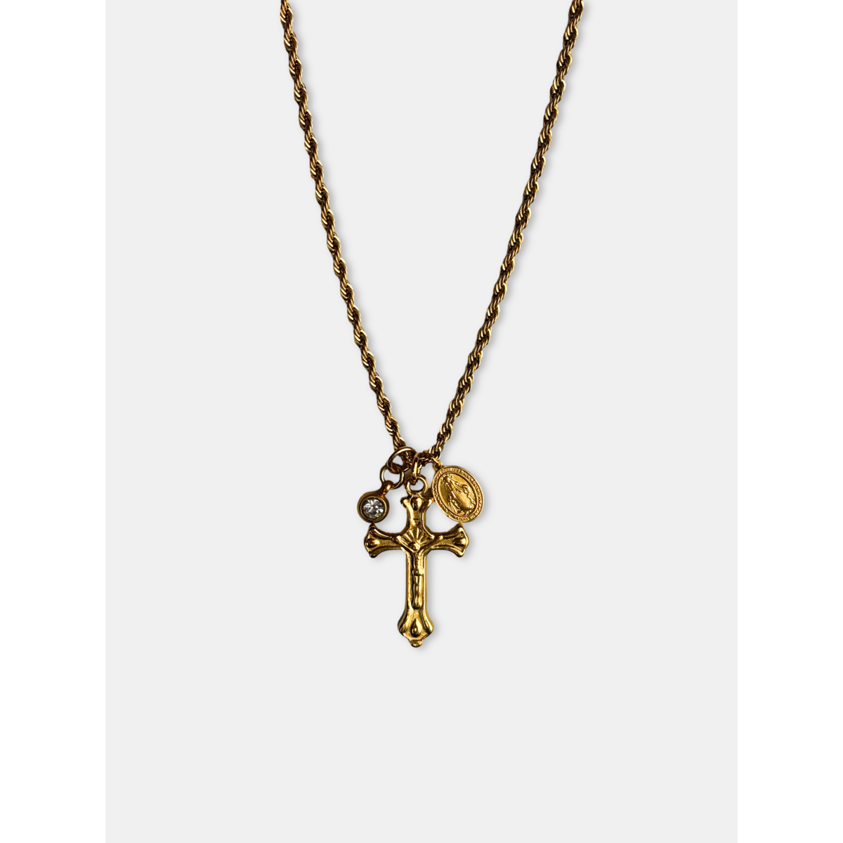 Gold Cross Pendant - Triple Charm