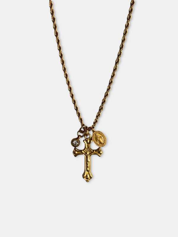 Gold Cross Pendant - Triple Charm