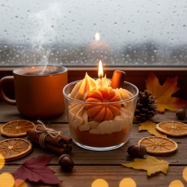 LAVURI Spicy Pumpkin Dessert Candle CUP, cinnamon scent handmade bio vegan soy wax - Duftkerze