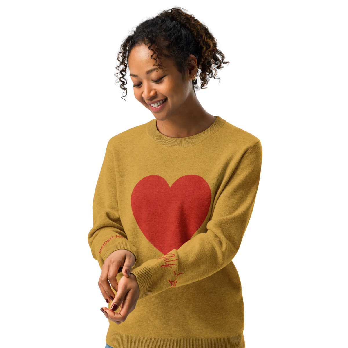 Hjerte - Strikket sweater med rund hals MUSARD