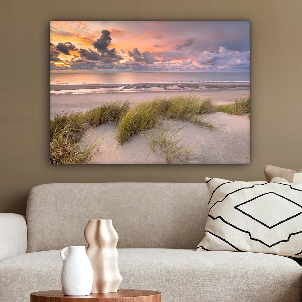 Pintura de lona - Decoración de pared - Sunset - Dune - Playa - Plantas - Mar